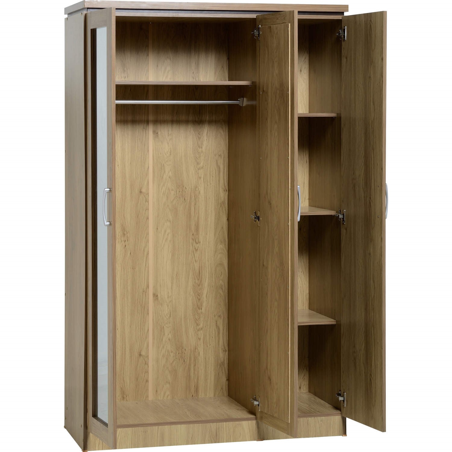 Read more about Oak finish 3 door triple mirrored wardrobe charles seconique
